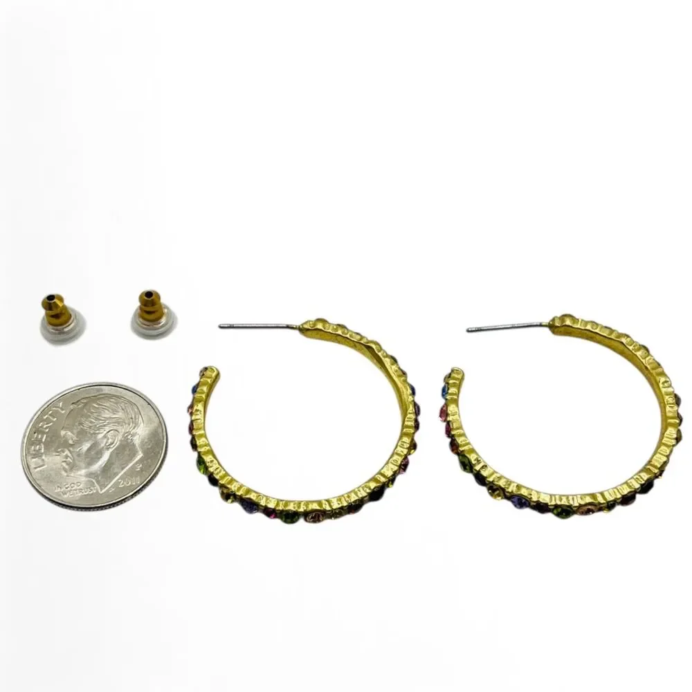 Multi Color Rhinestone Hoops Earrings Gold Tone Colorful Pierced Fashion Jewelry